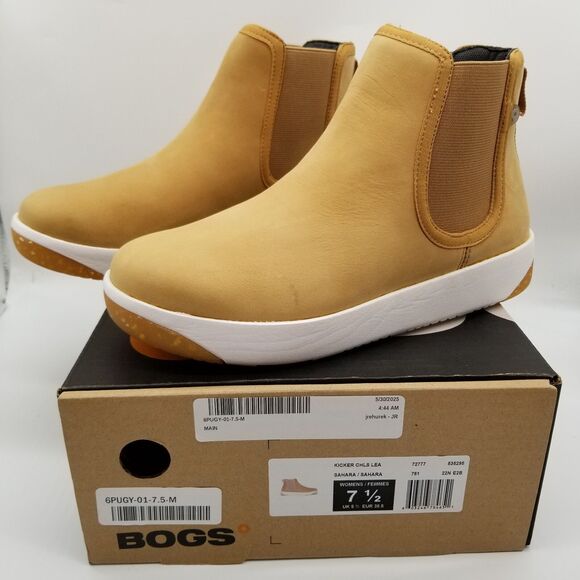 Bogs Footwear Kicker Chelsea Ankle Rain Boots  Sz  7.5 Waterproof Leather Sahara - Picture 1 of 7